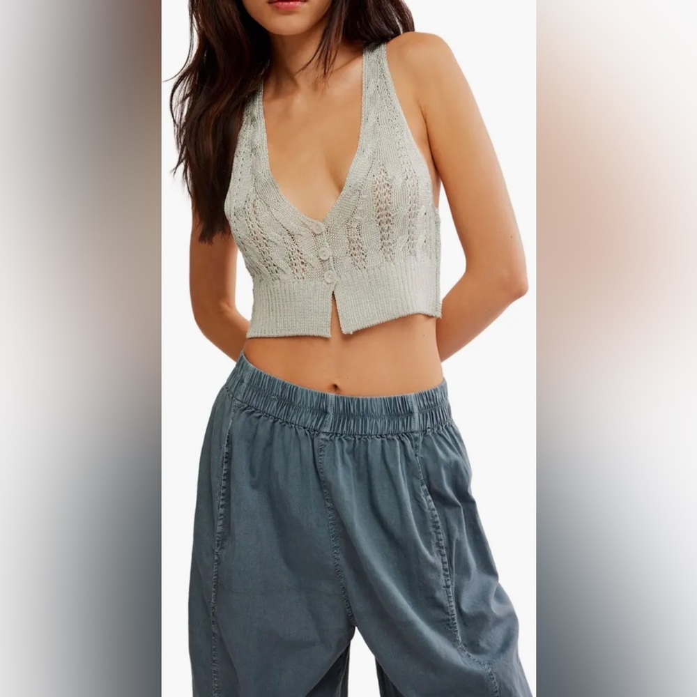 NWT Free People The Vest of Us Crop Sweater Vest in Color: Pale Aqua